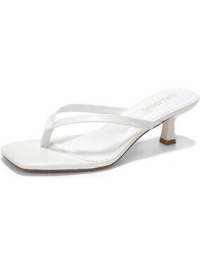 Women's White Kitten Heels Sandals Square Open Toe Flip Flop Heels 1.8-2 Inch
